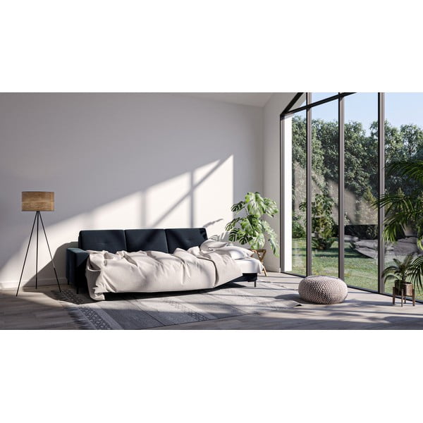 Divano letto angolare in velluto blu scuro, angolo destro Moor - Ghado-image-1