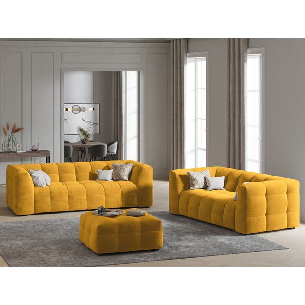 Pouf in velluto giallo Vesta - Windsor & Co Sofas-image-1
