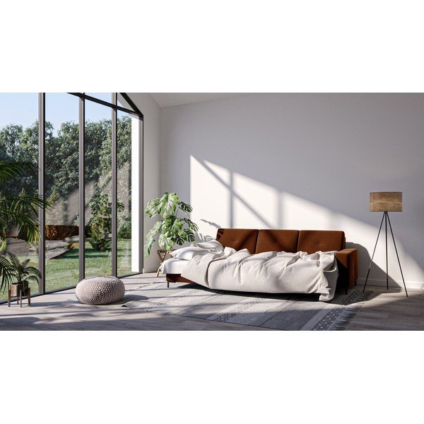 Divano letto angolare in velluto arancione scuro, angolo sinistro Moor - Ghado-image-1