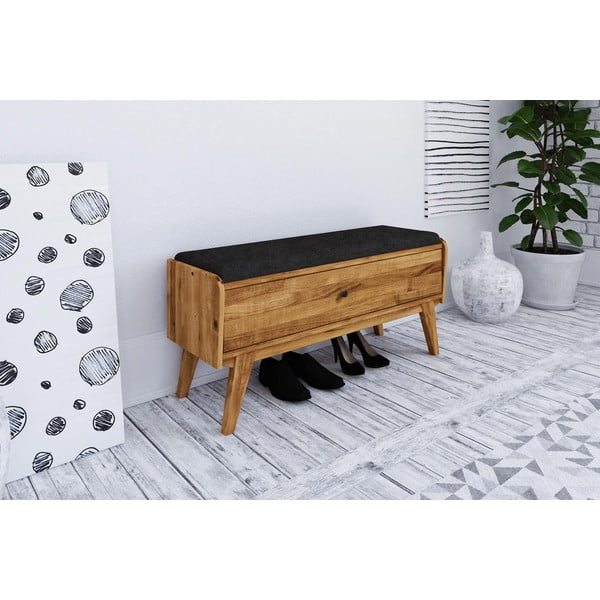 Panca con vano portaoggetti in legno di quercia con seduta grigia Retro - The Beds-image-1