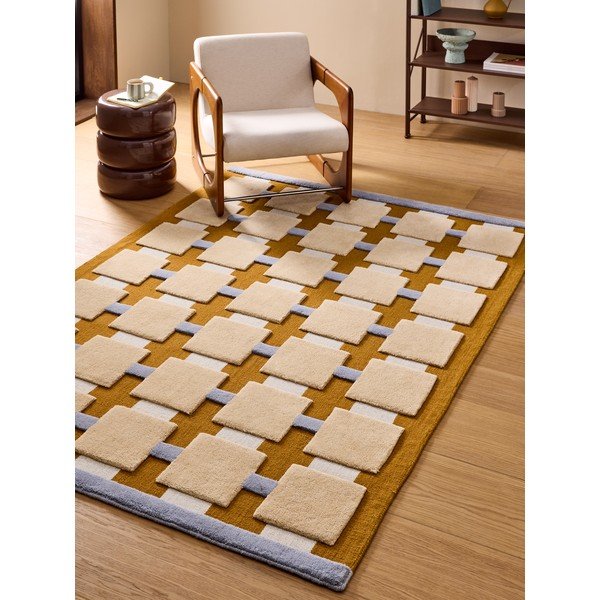Tappeto giallo ocra in misto lana tessuto a mano 120x170 cm Mallory – MADE-image-1