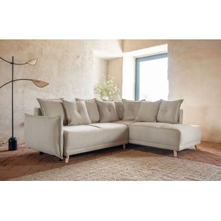 Divano letto angolare in velluto a coste beige (angolo destro) Lazy Lukka - Miuform