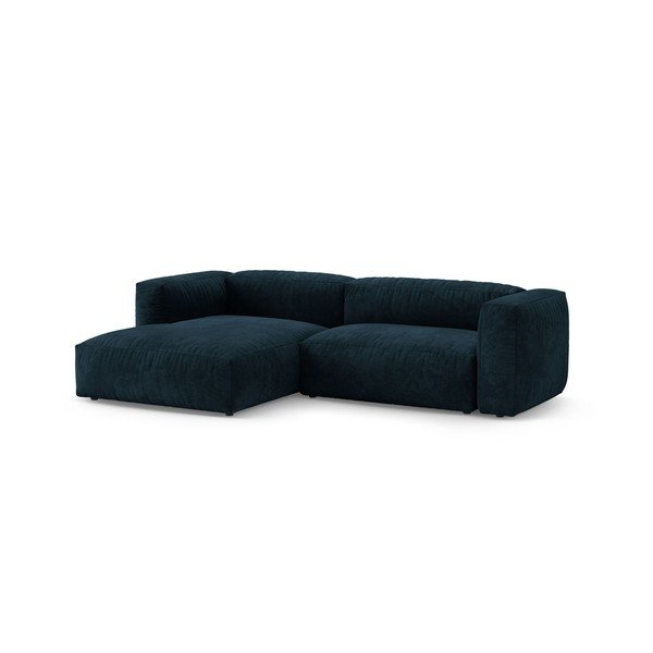 Divano angolare componibile blu scuro allungabile (con penisola a sinistra/con chaise lounge) con rivestimento in velluto – Micadoni -image-3