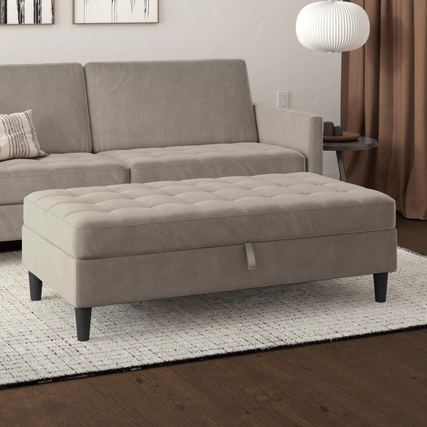 Poggiapiedi in velluto grigio Presley - Støraa-image-1