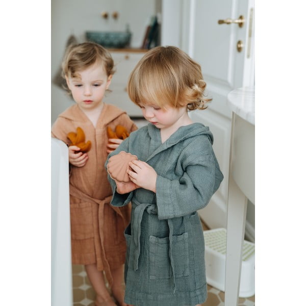 Accappatoio per bambini in lino blu Natura, taglia 104 - 116 Blue Fog - Linen Tales-image-4