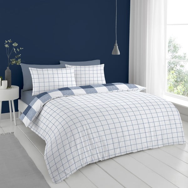 Biancheria da letto bianca e blu 200x135 cm Bold Check - Cloudsoft-image-3