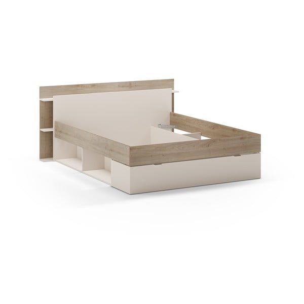 Letto matrimoniale effetto rovere con contenitore senza griglia in colore bianco e naturale 160x200 cm Albo - Marckeric