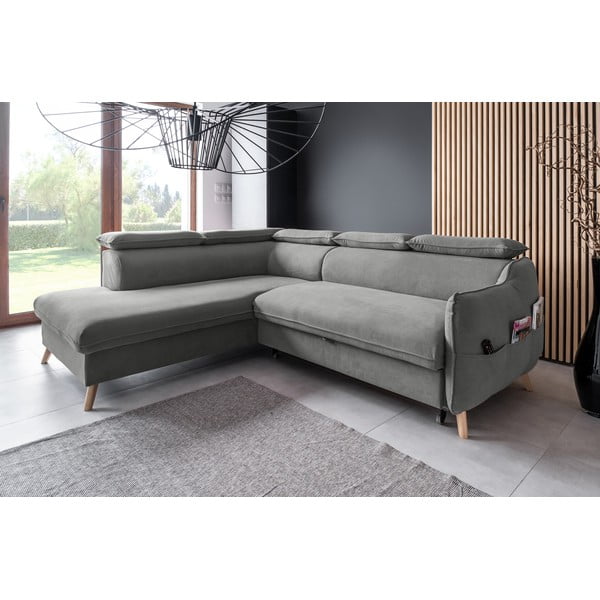 Divano letto angolare in velluto grigio chiaro (angolo sinistro) Sweet Harmony - Miuform-image-3