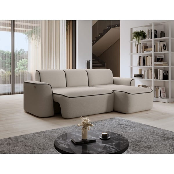 Divano angolare beige (con penisola a destra/con chaise lounge) e rivestimento in bouclé Ume – ELTAP-image-4