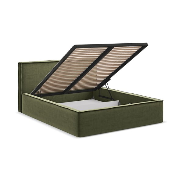 Letto matrimoniale imbottito verde con contenitore con griglia 140x200 cm Anani - Makamii-image-2