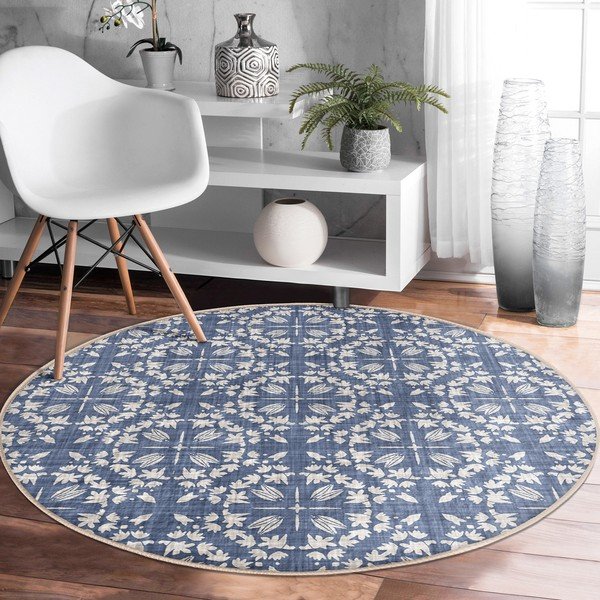 Tappeto rotondo lavabile blu adatto agli aspirapolvere robot ø 100 cm Comfort - Mila Home-image-4