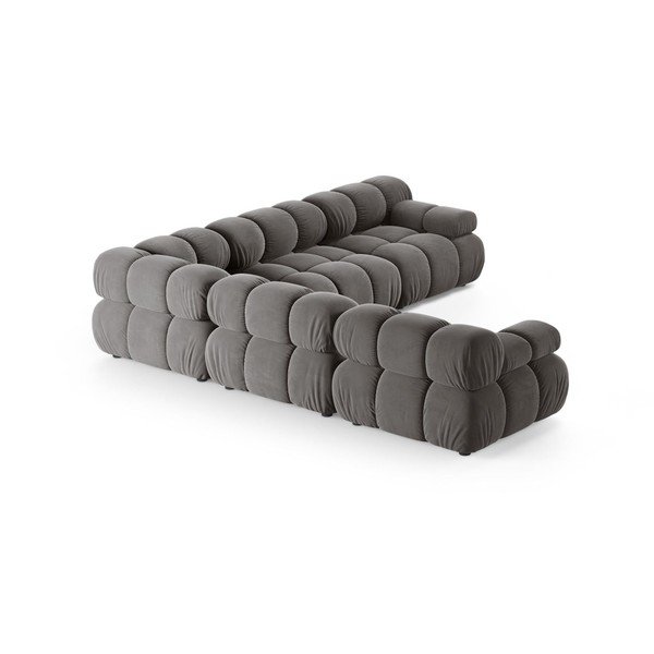 Divano angolare componibile grigio chiaro con rivestimento in velluto – Micadoni -image-2