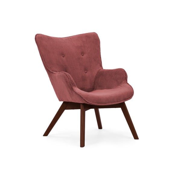 Poltrona con poggiapiedi rossa con rivestimento in velluto a coste Niko – Ropez-image-4