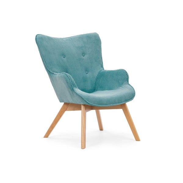 Poltrona turchese con rivestimento in velluto a coste Niko – Ropez