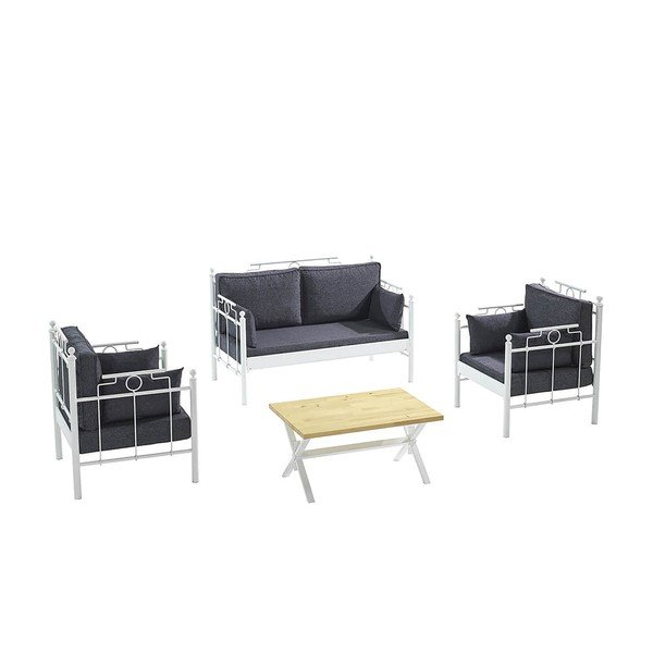 Set da giardino in bianco e grigio scuro per 4 persone Hatkus - Floriane Garden