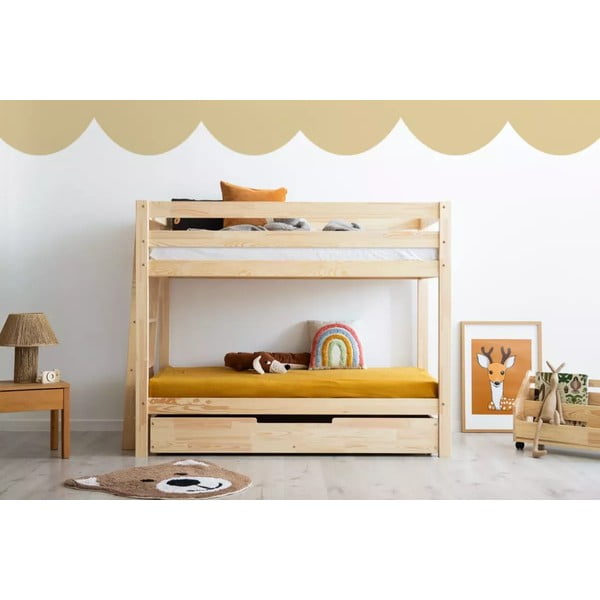 Letto da bambini a castello/estraibile di colore naturale con contenitore con rete inclusa 80x200 cm CLPB – Adeko-image-1