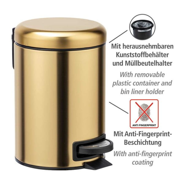 Bidone a pedale in acciaio inox oro 3 l Leman - Wenko-image-4