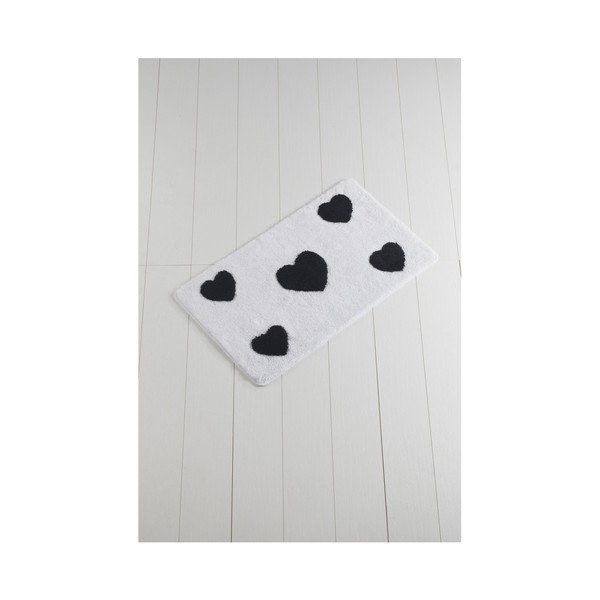 Tappeto da bagno bianco e nero Crasso Hearts, 100 x 60 cm - Foutastic