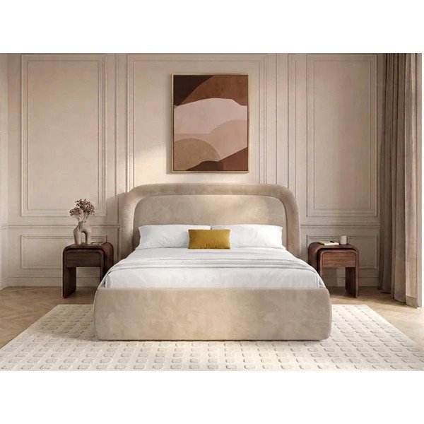Letto matrimoniale imbottito beige con contenitore con rete inclusa 180x200 cm Sam – Bobochic Paris-image-1
