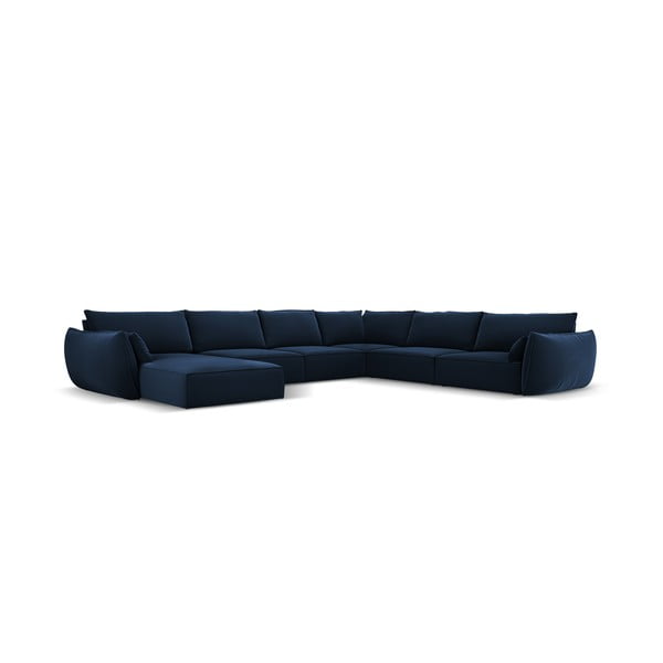 Divano angolare blu scuro (con penisola a destra/a U) con rivestimento in velluto Vanda – Mazzini Sofas-image-2