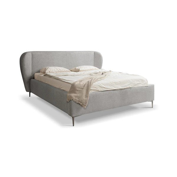 Letto matrimoniale imbottito grigio chiaro con rete inclusa 140x200 cm Makana – Makamii