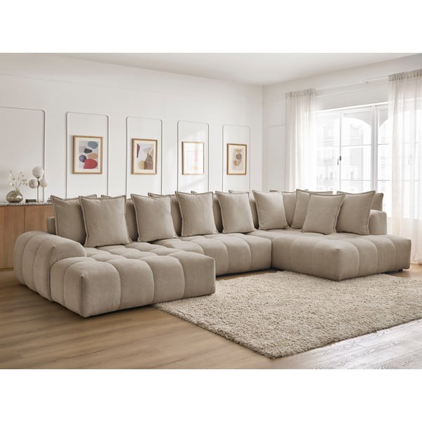 Divano angolare grigio tortora allungabile e con contenitore (penisola a destra/a U) con rivestimento in ciniglia Everest – Bobochic Paris-image-1