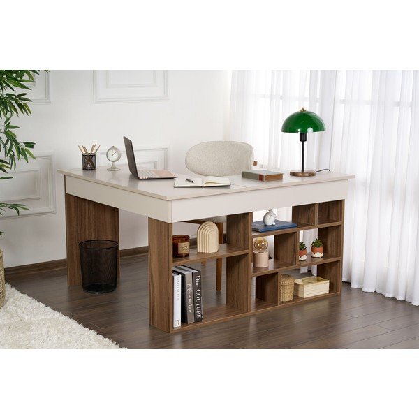 Scrivania angolare con effetto noce 120x130 cm Vesper – Kalune Design-image-2
