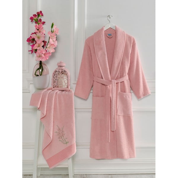 Set con accappatoio e asciugamano rosa in cotone S e M – Mila Home