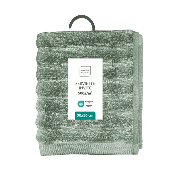 Asciugamano tipo terry verde in cotone 30x50 cm Maya – douceur d'intérieur-image-4