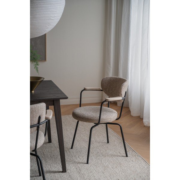 Sedia da pranzo nera/beige in metallo con braccioli Merrick – Rowico-image-1