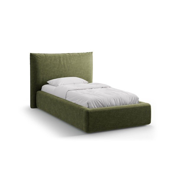 Letto singolo imbottito verde con contenitore con rete inclusa 90x200 cm Kaelle – Micadoni 