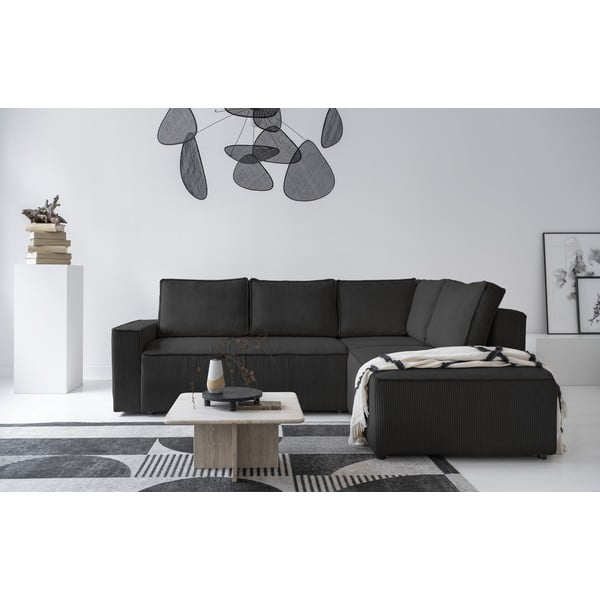Divano letto angolare in velluto a coste color antracite Brave Dave - Miuform-image-1
