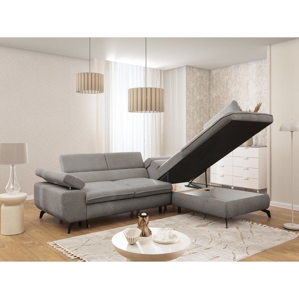 Divano angolare grigio chiaro (con penisola a destra/a L) con rivestimento in ciniglia Marbeya  – Ropez-image-4