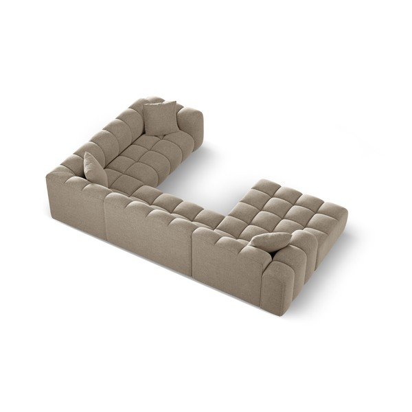 Divano angolare marrone chiaro (con penisola a destra/a U) con rivestimento in ciniglia Treno – Cosmopolitan Design-image-3