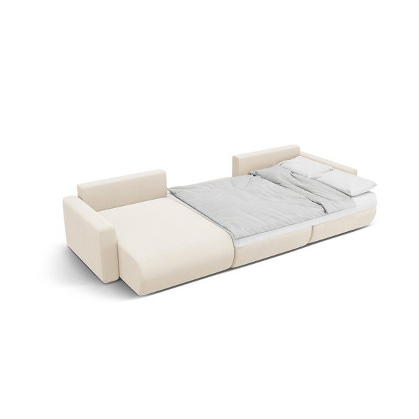 Divano angolare beige allungabile con contenitore (a U) e rivestimento in velluto Belfast – Cosmopolitan Design-image-4