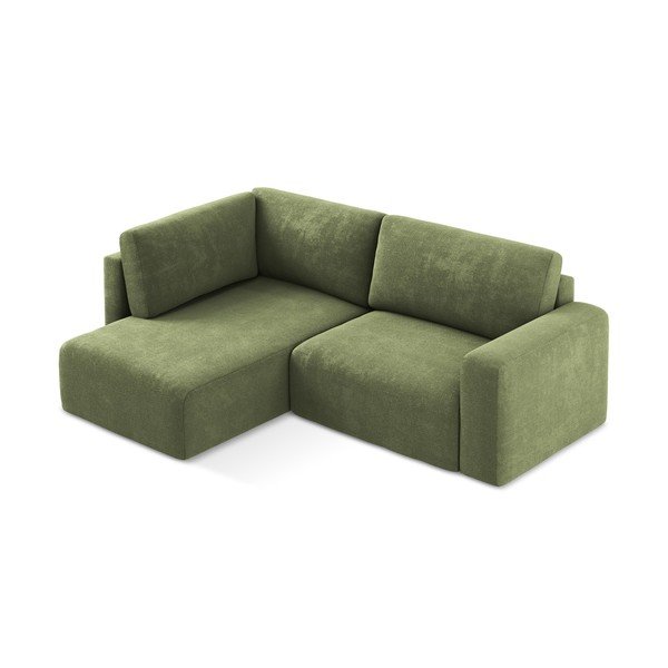Divano angolare verde allungabile/con contenitore (con penisola a sinistra/a L) con rivestimento in ciniglia Kona – Makamii-image-3