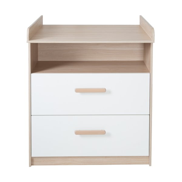 Cassettiera per bambini bianca/di colore naturale con effetto rovere con fasciatoio 88x98x75 cm Cabane – Roba