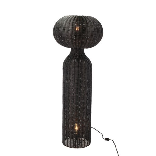 Lampada da terra nera con paralume in rattan (altezza 130 cm) Werna - Villa Collection-image-1
