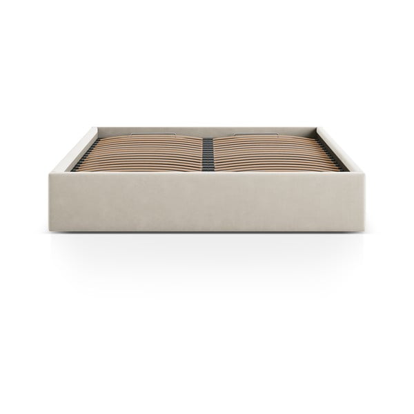 Letto matrimoniale imbottito beige con contenitore/senza testiera con rete inclusa 140x200 cm Susan – Micadoni -image-2