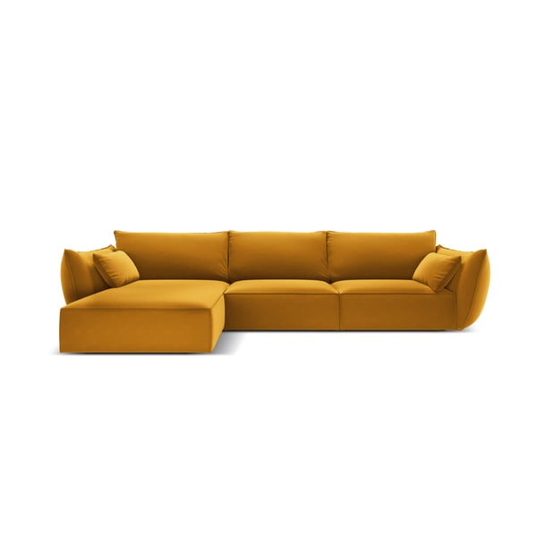Divano angolare color senape (con penisola a sinistra/con chaise lounge) con rivestimento in velluto Vanda – Mazzini Sofas