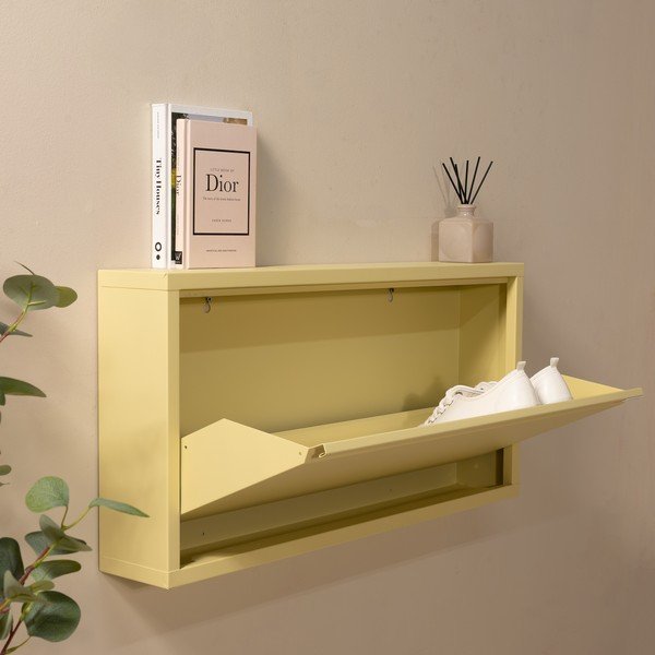 Scarpiera giallo chiaro in acciaio con ante ribaltabili/da parete 75x37,5x12,5 cm Billy – Spinder Design-image-2