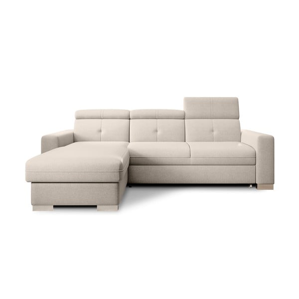 Divano angolare beige allungabile/con contenitore (con penisola a sinistra/con chaise lounge) Fresia – ELTAP