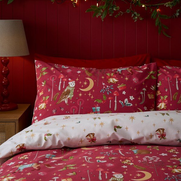 Set copripiumino e federa rosso per letto singolo 135x200 cm Christmas Enchanted Twilight – Catherine Lansfield-image-3