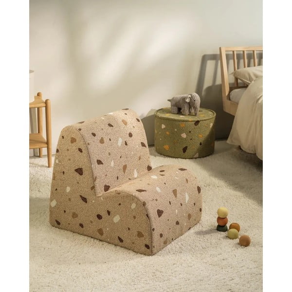 Poltrona per bambini marrone chiaro con rivestimento in bouclé e ciniglia Terrazzo Cloud – Wigiwama-image-3
