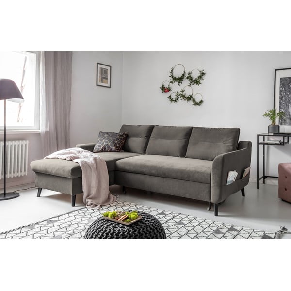 Divano letto angolare in velluto grigio scuro, angolo sinistro Stylish Stan - Miuform-image-3