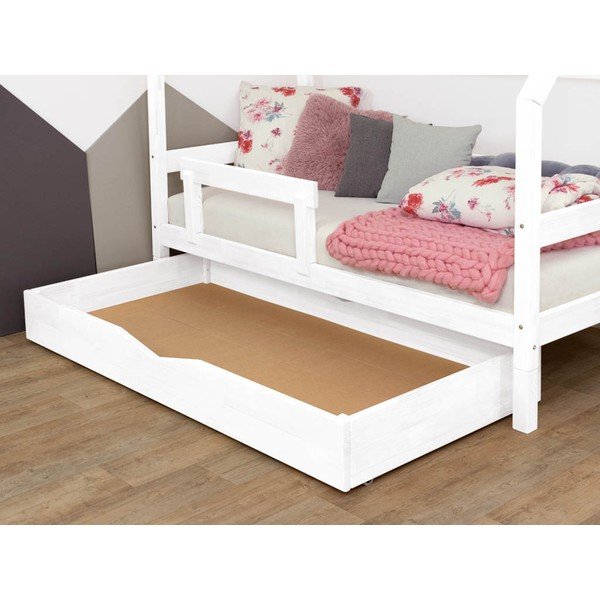 Cassetto in legno bianco sotto il letto con griglia e fondo pieno Buddyn, 80 x 140 cm - Benlemi