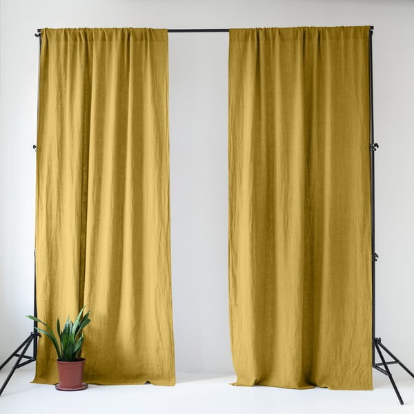 Tenda gialla in lino 140x300 cm Lemon Curry – Linen Tales