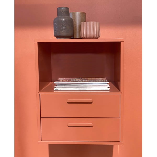Comodino a parete rosso mattone con 2 cassetti Keep by Hammel - Hammel Furniture-image-1