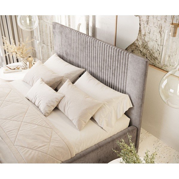 Letto matrimoniale imbottito beige con contenitore con rete inclusa 180x200 cm Etero – Maison de Rêve-image-1