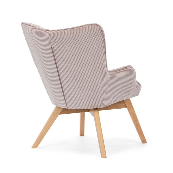 Poltrona rosa chiaro con rivestimento in velluto a coste Niko – Ropez-image-3